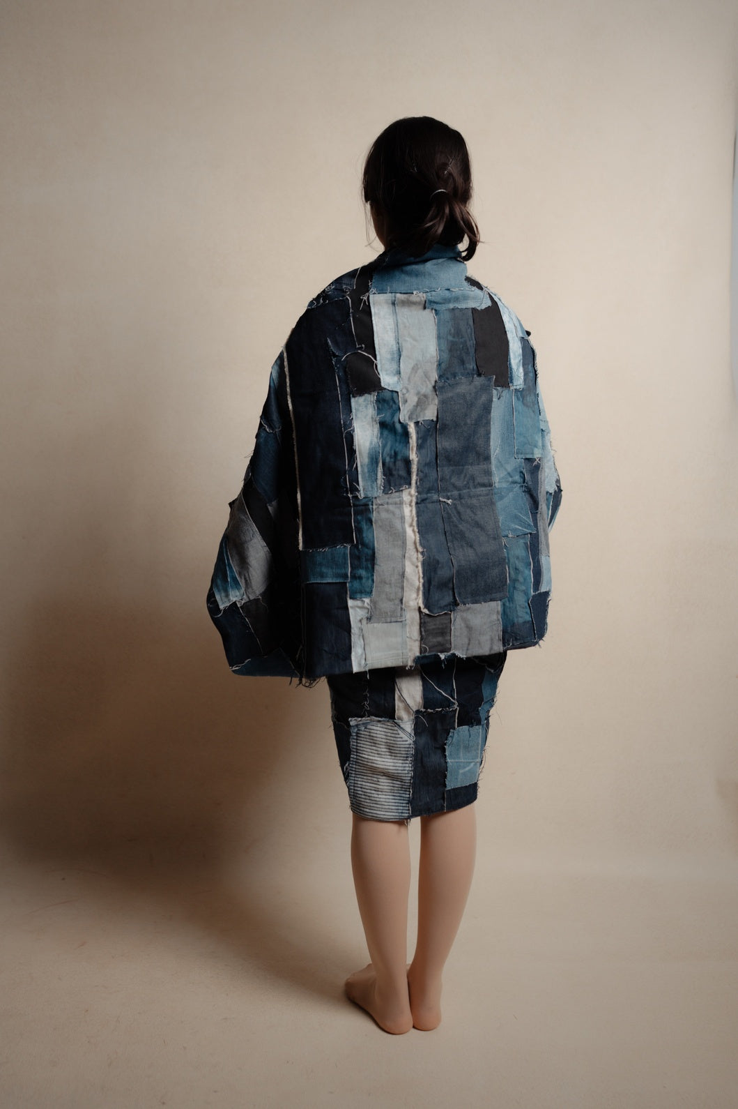 Cocoon Upcycled Denim Patchwork Coat
