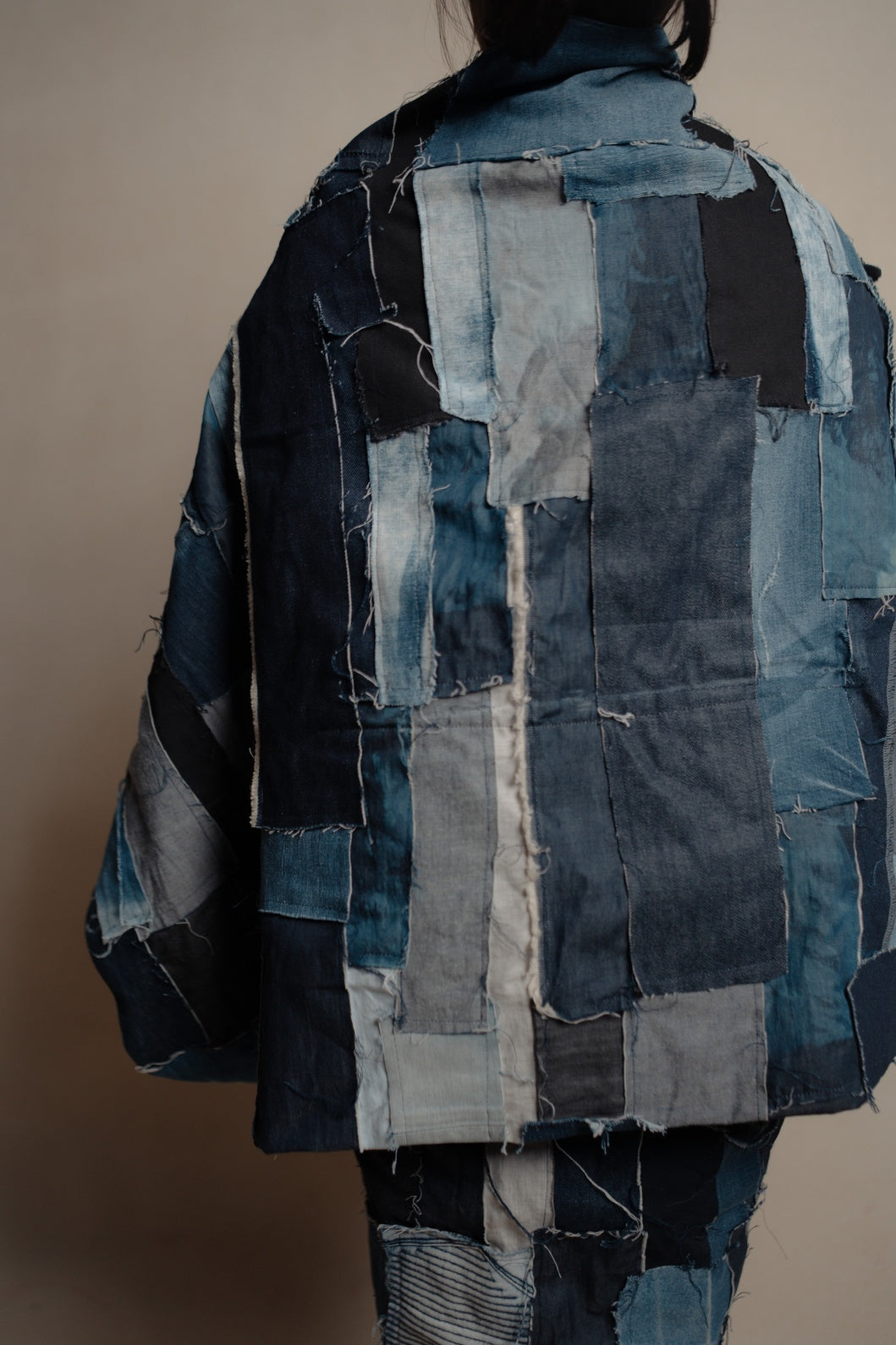 Cocoon Upcycled Denim Patchwork Coat